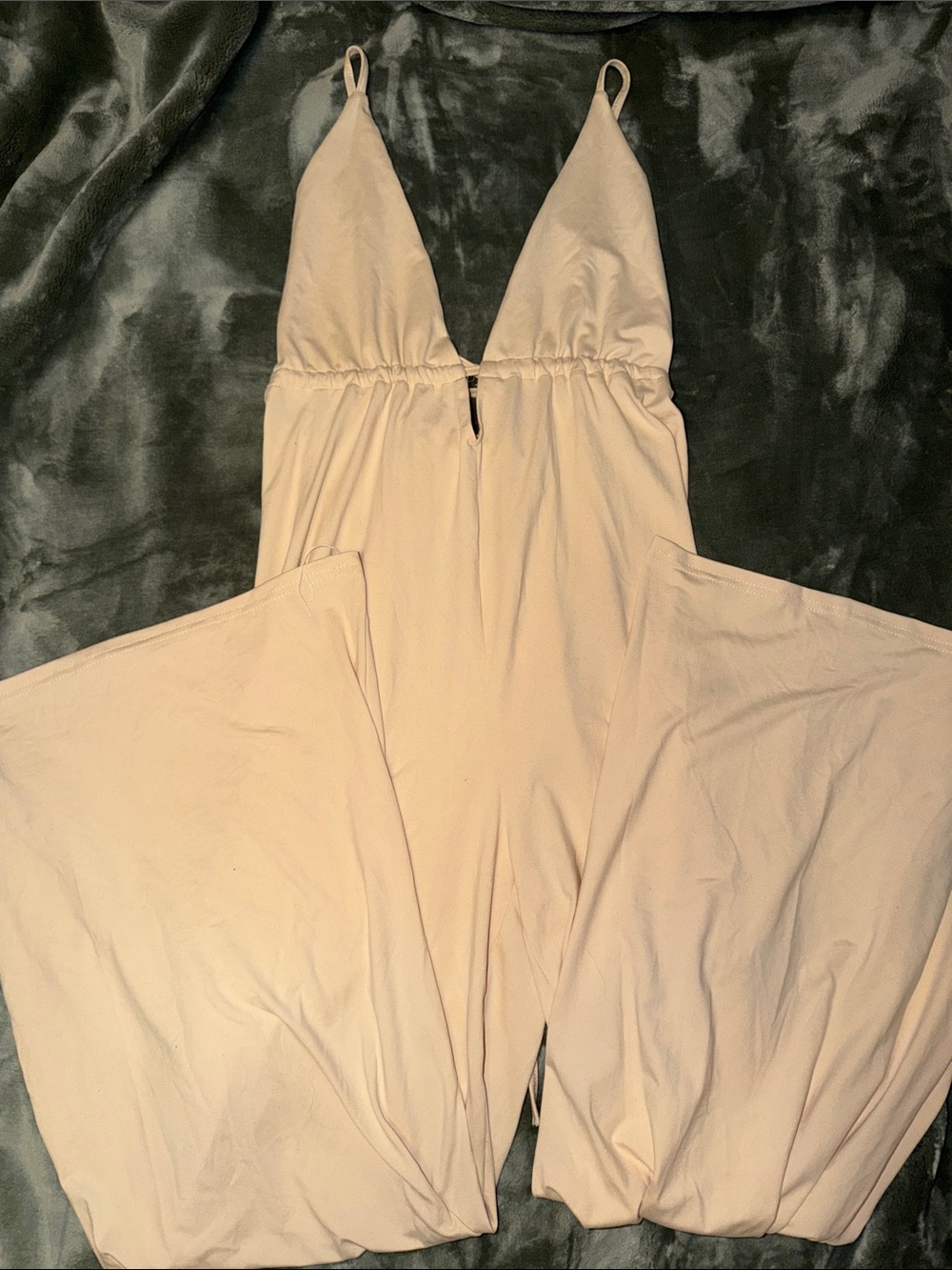 Women's Beige Plunge V-Neck Jumpsuit